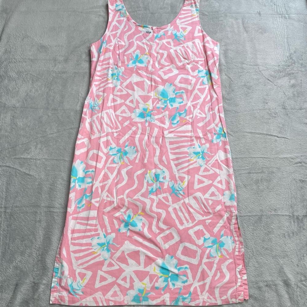 Hilo Hattie Dress Medium Womens Sleeveless Cotton Floral Abstract Hawaii Vintage